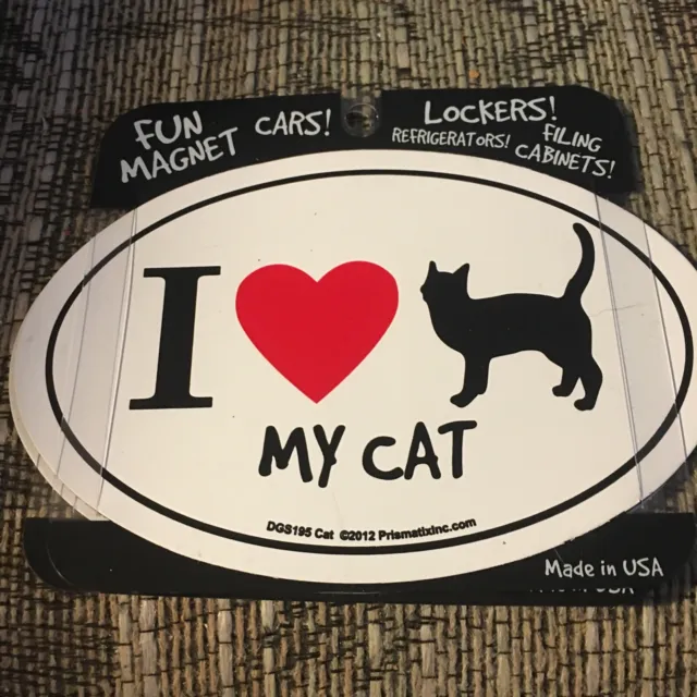 I Love (Heart) My Cat Magnet, Fun Magnet, 6 in x 4 in, Great Gift Idea
