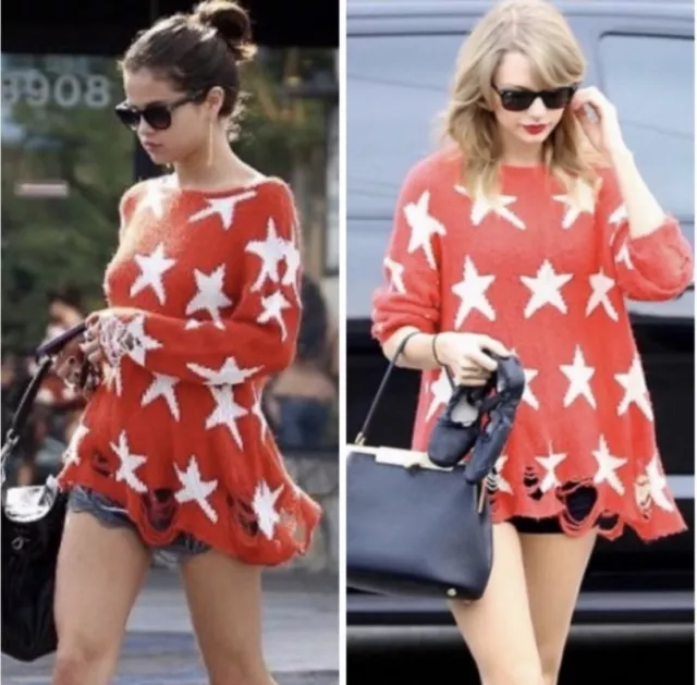 WILDFOX Small White Label Seeing Stars Lennon Sweater Red Orange Taylor Swift