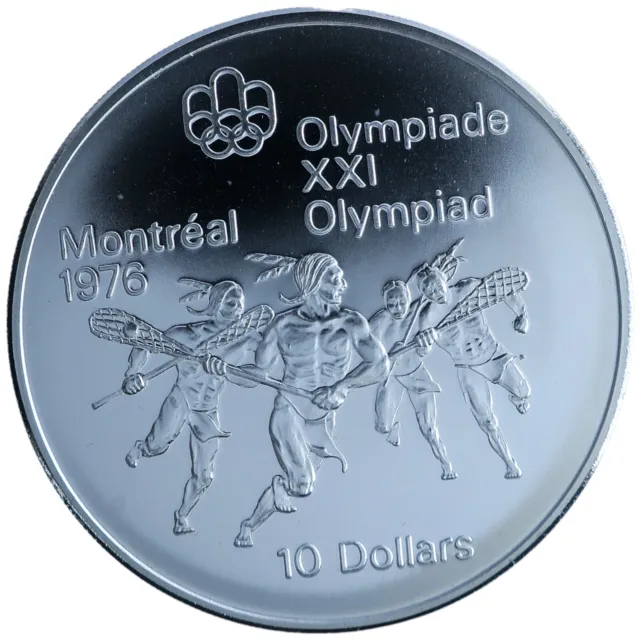 1974 Canada 925% Silver Lacrosse 10 Dollars 1976 Olympics Montreal Zg79