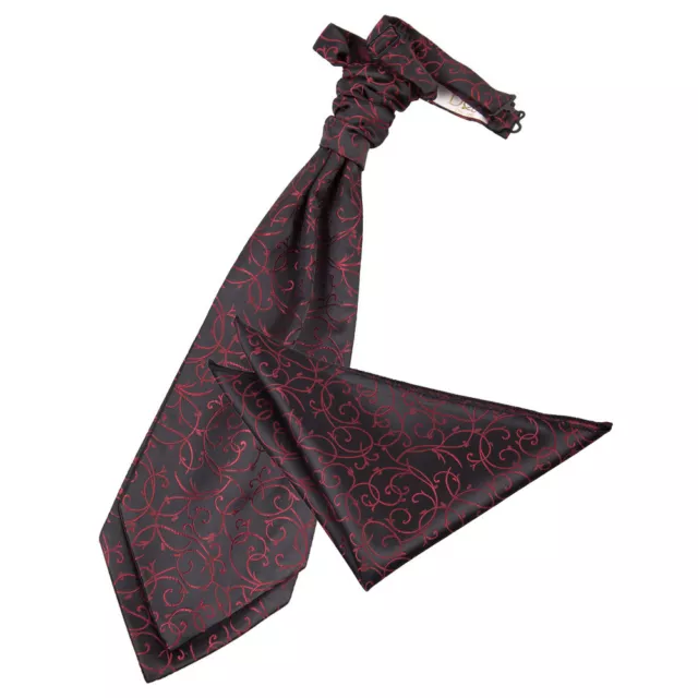 Black Burgundy Woven Swirl Patterned Wedding Mens Cravat Handkerchief Set by DQT