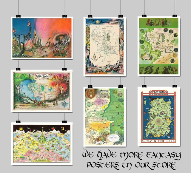 PICTORIAL MAP OF Middle Earth Wall Art LOTR 11x16 Fantasy Wall Art ...