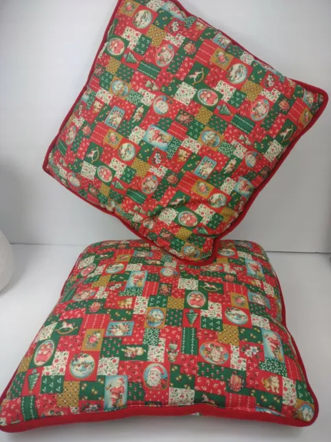 Vintage Christmas Throw Accent Pillows Set Pair Country Rustic Primitive 12"x12"