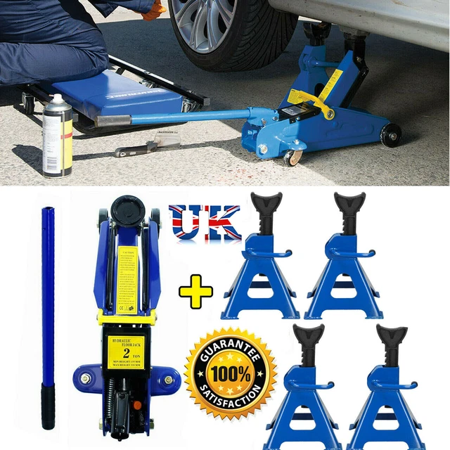 2 TON HYDRAULIC Trolley Floor Jack +3 Ton Axle Stands For Car Caravan