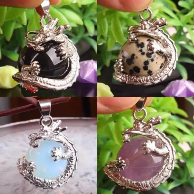 Dragon Wrap Ball Bead Jade Gemstone Quartz Jewelry Pendant For Necklace