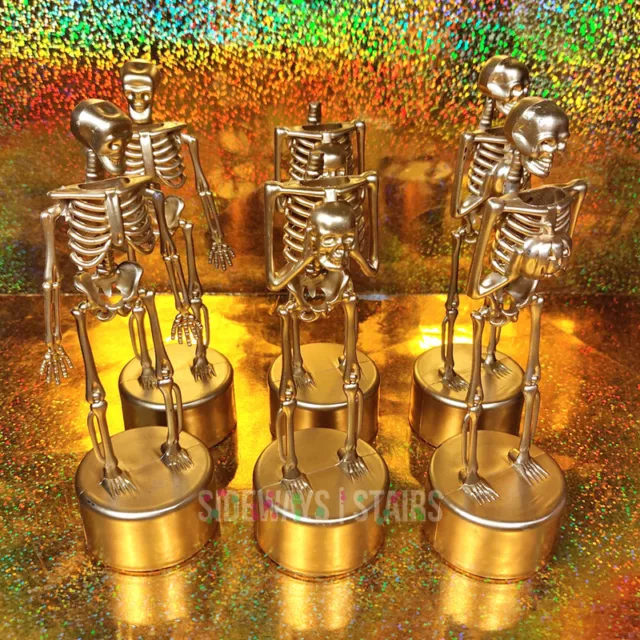 HALLOWEEN COSTUME CONTEST AWARDS 6 PACK gold skeleton trophy w/ labels skull NEW 3