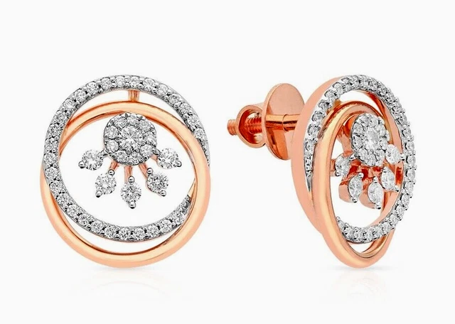 1.41ct Naturel Diamant Rond 14k Solide or Rose Clous Mariage Boucles D'Oreilles