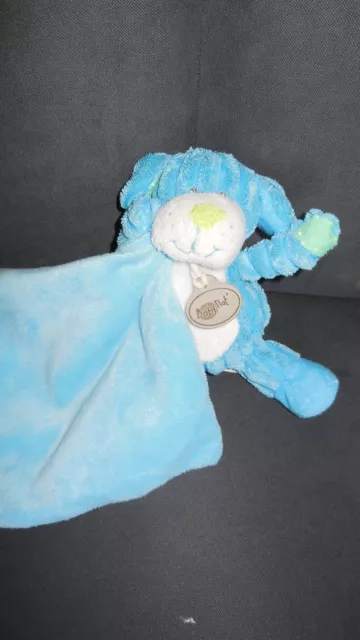 Doudou peluche chien cotelé bleu + mouchoir BABY NAT' babynat