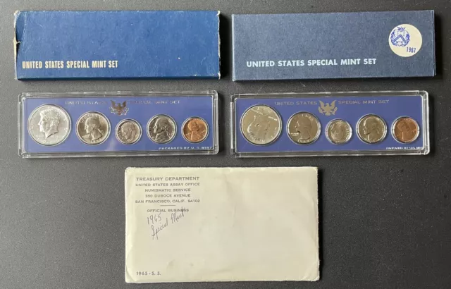 1965, 1966, 1967 Special U.S. Mint Sets - Lot of One Each.  1965 Set-Unopened.