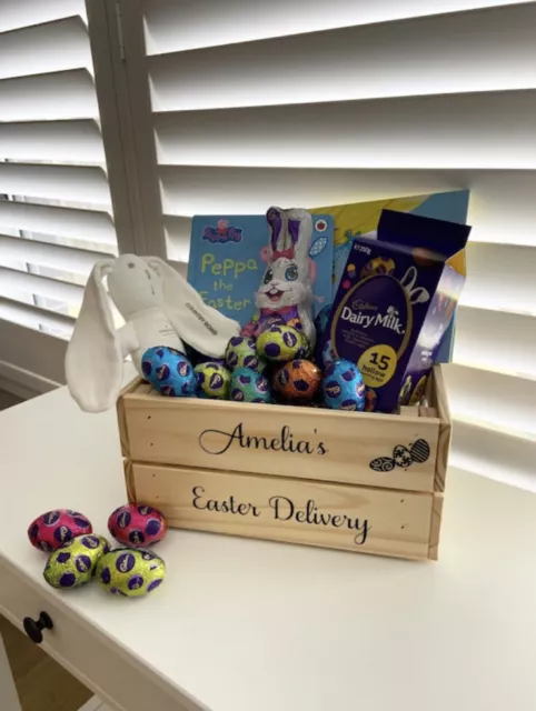 Kids Personalised Easter delivery Easter Bunny Easter Wooden Crate Box