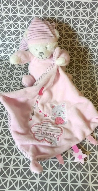 Doudou ours blanc rose rayé bonnet  Moon lune étoiles Max et Sax Max & Sax