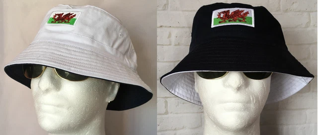Embroider Welsh Red Dragon Wales Flag Bucket Holiday Uni Student Sun Rugby Hat