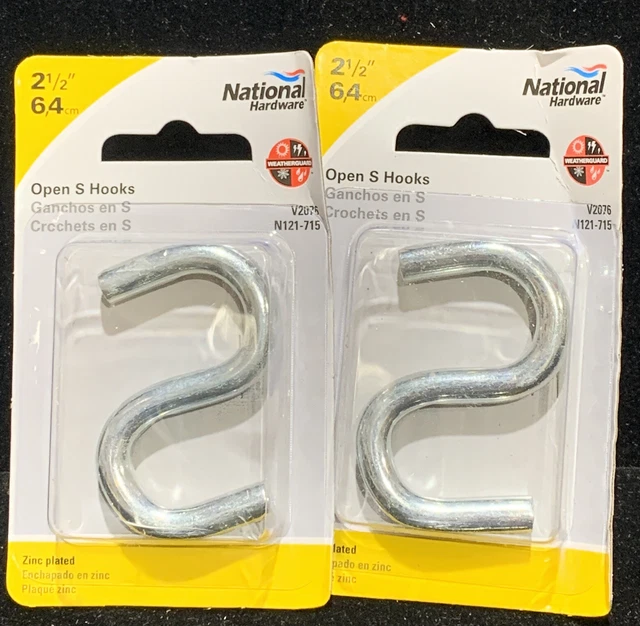 2 pack National Hardware N121-715 Heavy Open S Hook 2-1/2" Zinc Plated Steel