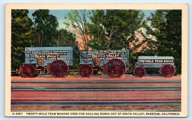 BARSTOW, CA California ~ TWENTY MULE TEAM BORAX WAGONS c1940s Linen Postcard