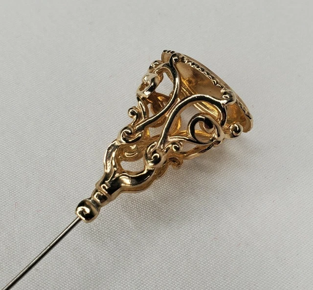 Vintage Hat Pin Gold Tone Monogram Blank 4.5" Stick Art Nouveau Style