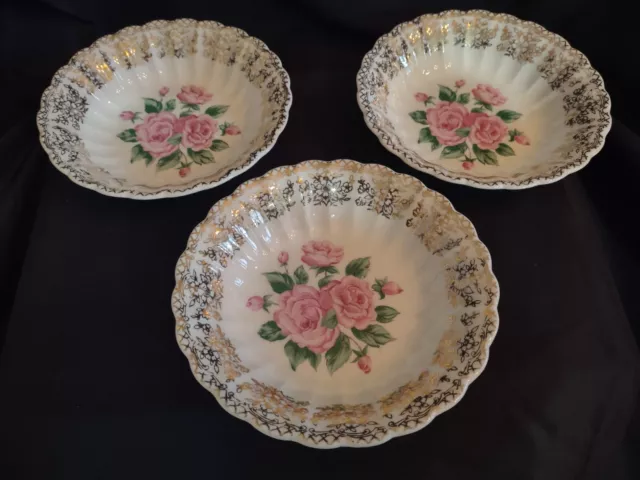 Lovely Set of 3 Sebring Pottery Co China Bouquet Small Side Bowls 5 1/4"