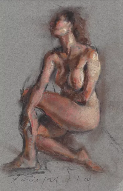 SEATED FEMALE Figure Girl Study Pose Original Pastel DRAWING Painting Realism