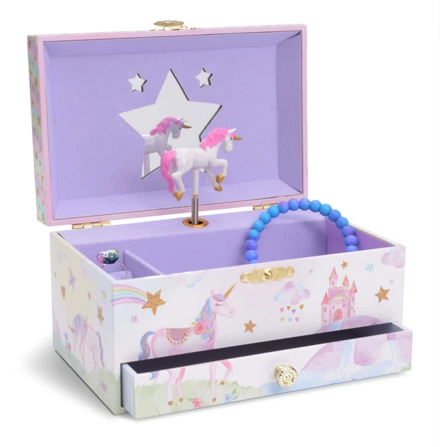 Girl's Musical Storage Box with Pullout Drawer, Glitter
