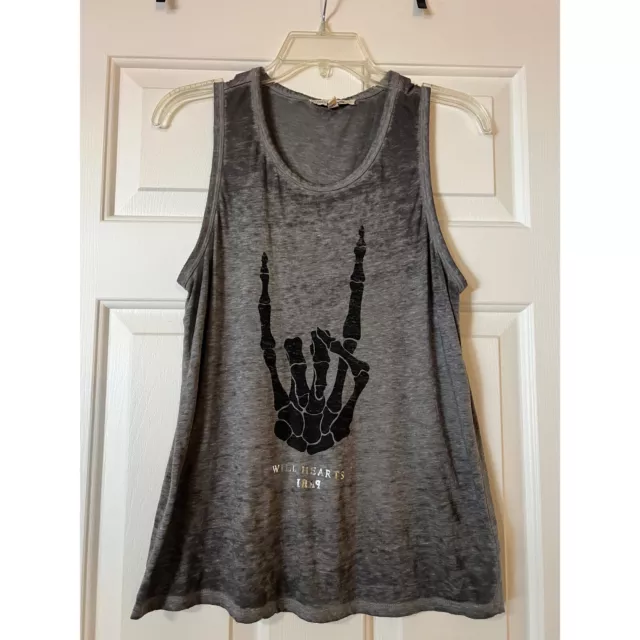 Express One Eleven Gray Graphic Tank Top Skeleton Hand ‘Wild Hearts Paris’