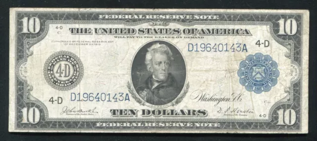 Fr. 918 1914 $10 Ten Dollars Frn Federal Reserve Note Cleveland, Oh Very Fine