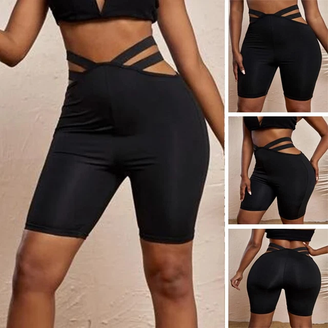 Pantaloni Donna Pantaloncini Nero Donna Poliestere S-XL Leggings Coscia Pantaloncini Yoga