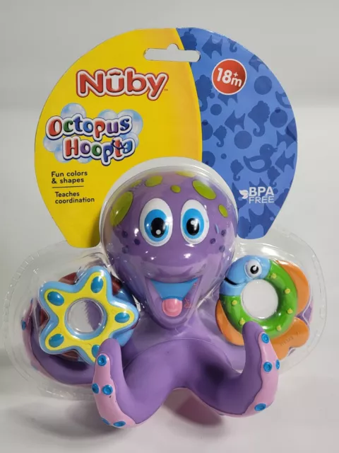 Nuby Floating Purple Octopus 3 Hoopla Rings Fun Interactive Bath Toy 18M+ New!