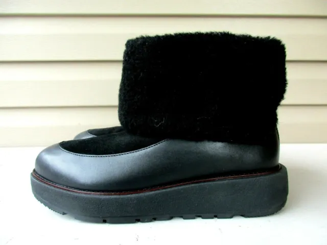 Fitflop Short Women's Black Leather Suede Fur Ankle Winter Bootie Size 10 Mint