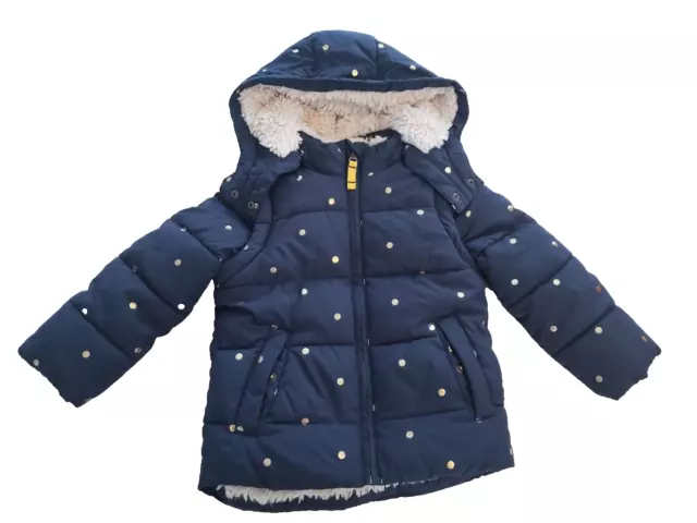 Boden Cosy Two-in-one Padded Jacket Navy with Gold Dots 3-4 Years