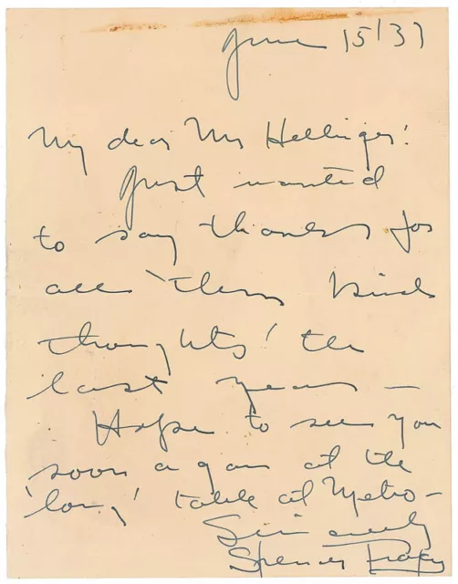 Spencer Tracy - Autograph Letter Signed 06/15/1937