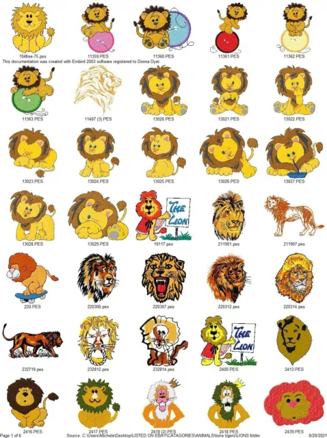 434 Leones Tigres Grandes Felinos Máquina De Bordar Diseños Colección Pes Jef Hus