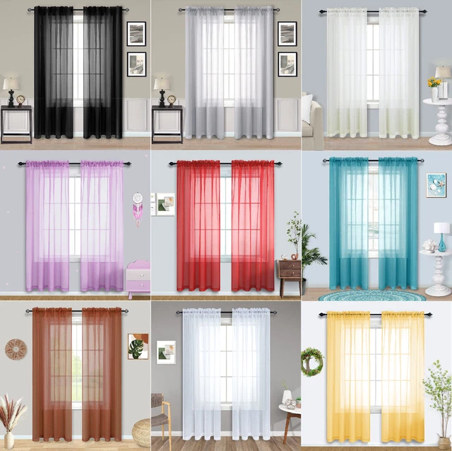 Pair (2) Sheer Voile Window Treatment Rod Pocket Curtain Panels 55"W x 84"L