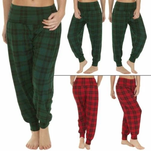 Donna Ali Baba Tartan Stampa Harem Pantaloni Donna Harem Largo Leggings Nuovo UK