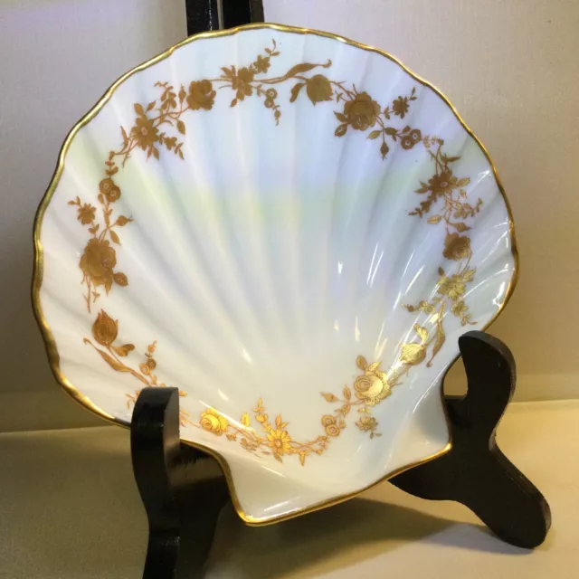 Vtg Limoges Hand Painted Porcelain Gold Trimmed Clam Soap Nut Candy Trinket Dish