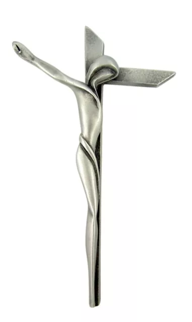 Pewter Good Triumphed Evil Contemporary Serpentine Cross Crucifix, 9 Inch