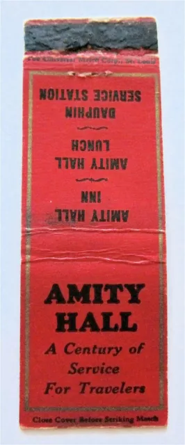 Amity Hall Inn Perry County, Pa, Dauphin Service Station Vntg Matchbook Cover