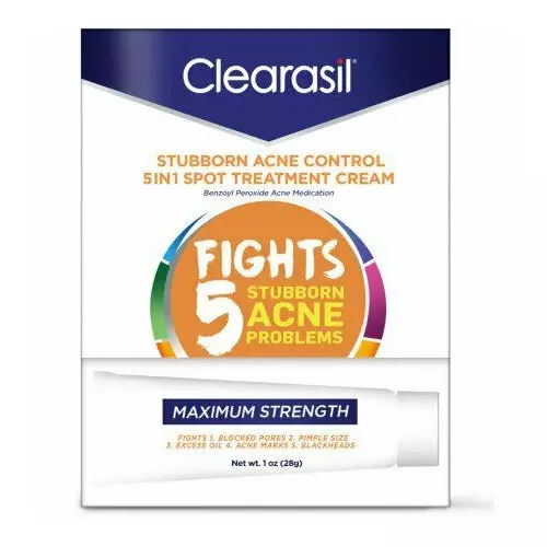 Clearasil Stubborn Acne Control 5 in 1 Spot Treatment Cream 1 Fl Oz Pack of 12