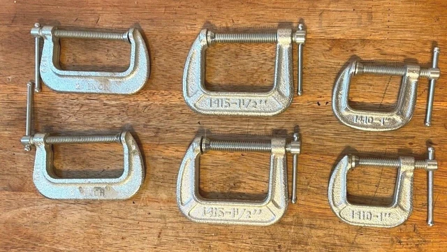Set of 6 C Clamps 1410,1415  1",1 1/2, 2" Adjustable Woodworking Welding