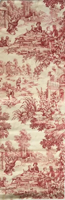 Schöne antike französische Stofftoilette aus dem 19. Jahrhundert rot Landschaft/Blume/Wein/Haus