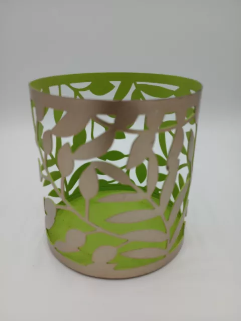 Yankee Candle Metal Gold And Green Leaf Candle Lantern Jar Holder 1528070 HTF