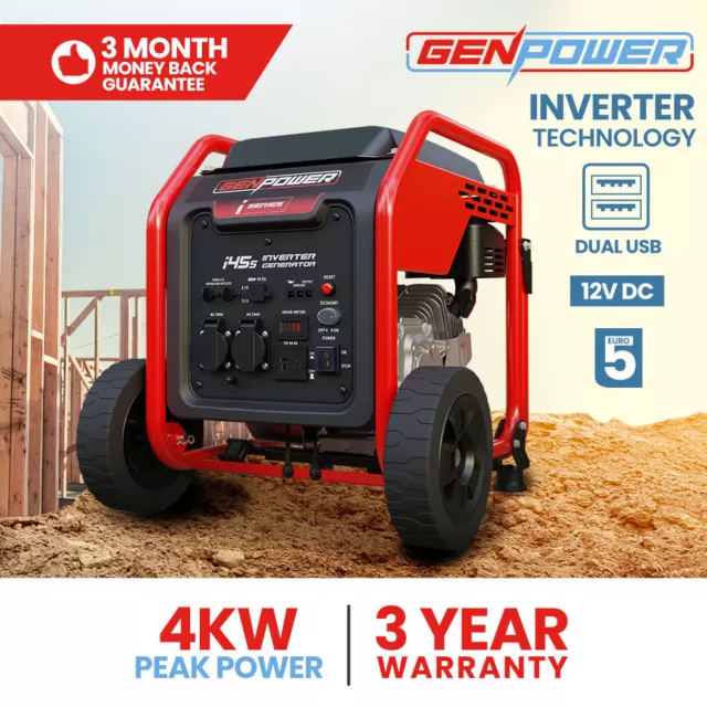 GENPOWER 4kW Peak 3.5kW Rated Inverter Generator Portable Pure-Sine Wave Camping