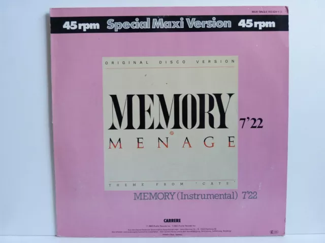 Menage – 12" Maxi – Memory / Carrere 813 824-1 von 1983