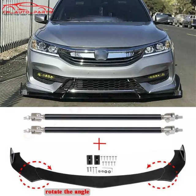 For Honda Accord Civic Front Bumper Lip Splitter Spoiler Glossy w/Strut Rods USA