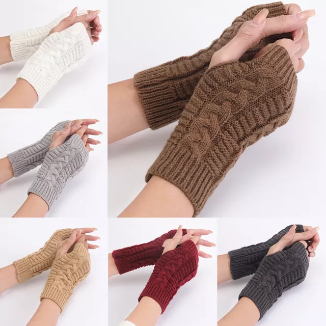 Women Knitted Wrist Arm Mitten Long Winter Warmer Hand Fingerless Ladies Gloves