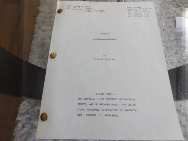 ADAM 12 Original Script "DIRT DUEL" Micky Dolenz King Choppers, Season 5, 1972