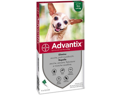 Bayer Advantix Spot On Antiparassitario Antipulci Cani Piccola Taglia Kg.4