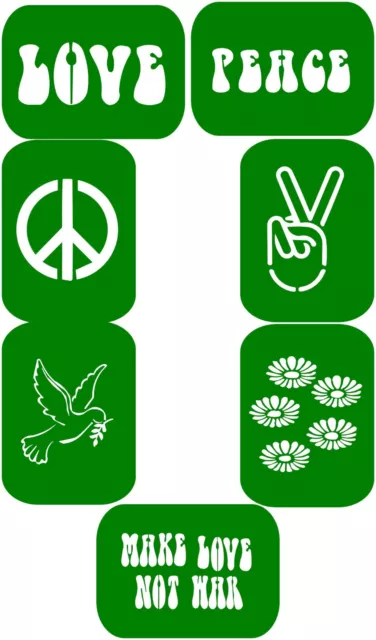 7 x Peace-1 Body Art Stencils And Glass Etching Stencils Glitter Stencil Art