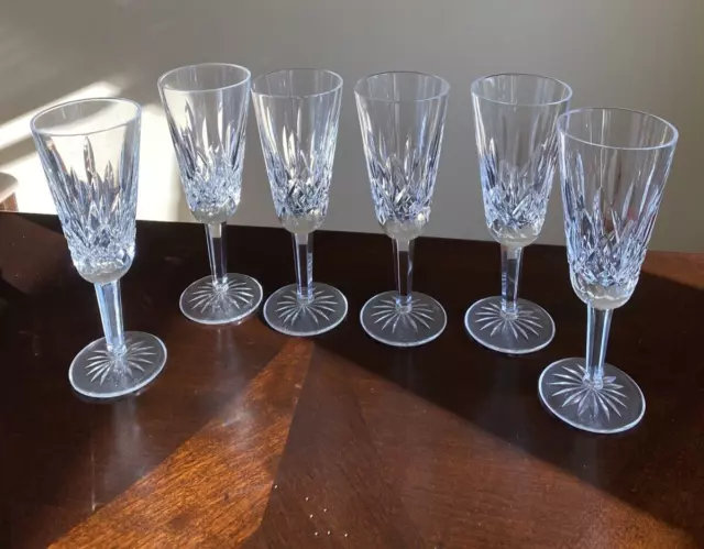 6 Waterford Crystal Lismore 7 1/4" Champagne Flutes