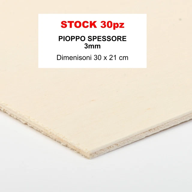 Compensato di Pioppo 3 mm x 30 pezzi - Dimensioni 30 x 21 cm