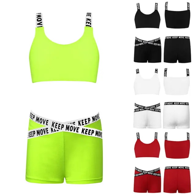 Kids Girls Two-Piece Outfits V-front Crop Top With Shorts Elastic Waistband