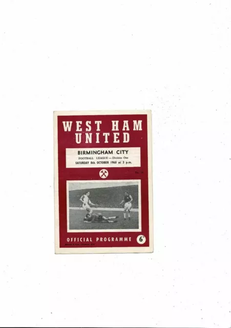 1960/61 West Ham United v Birmingham City Football Programme
