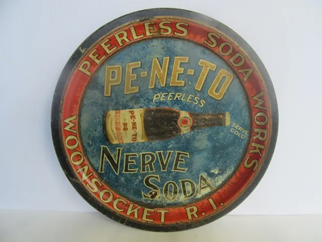 Rare Antique Pe-Ne-To Nerve Soda, Peerless Soda Works Advertising Tray/Sign, R.i